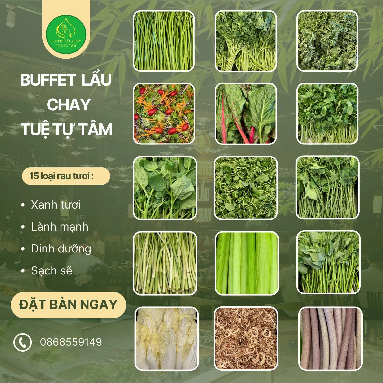 Những loại rau xanh luôn được thêm vào đầy đủ để trên quầy
