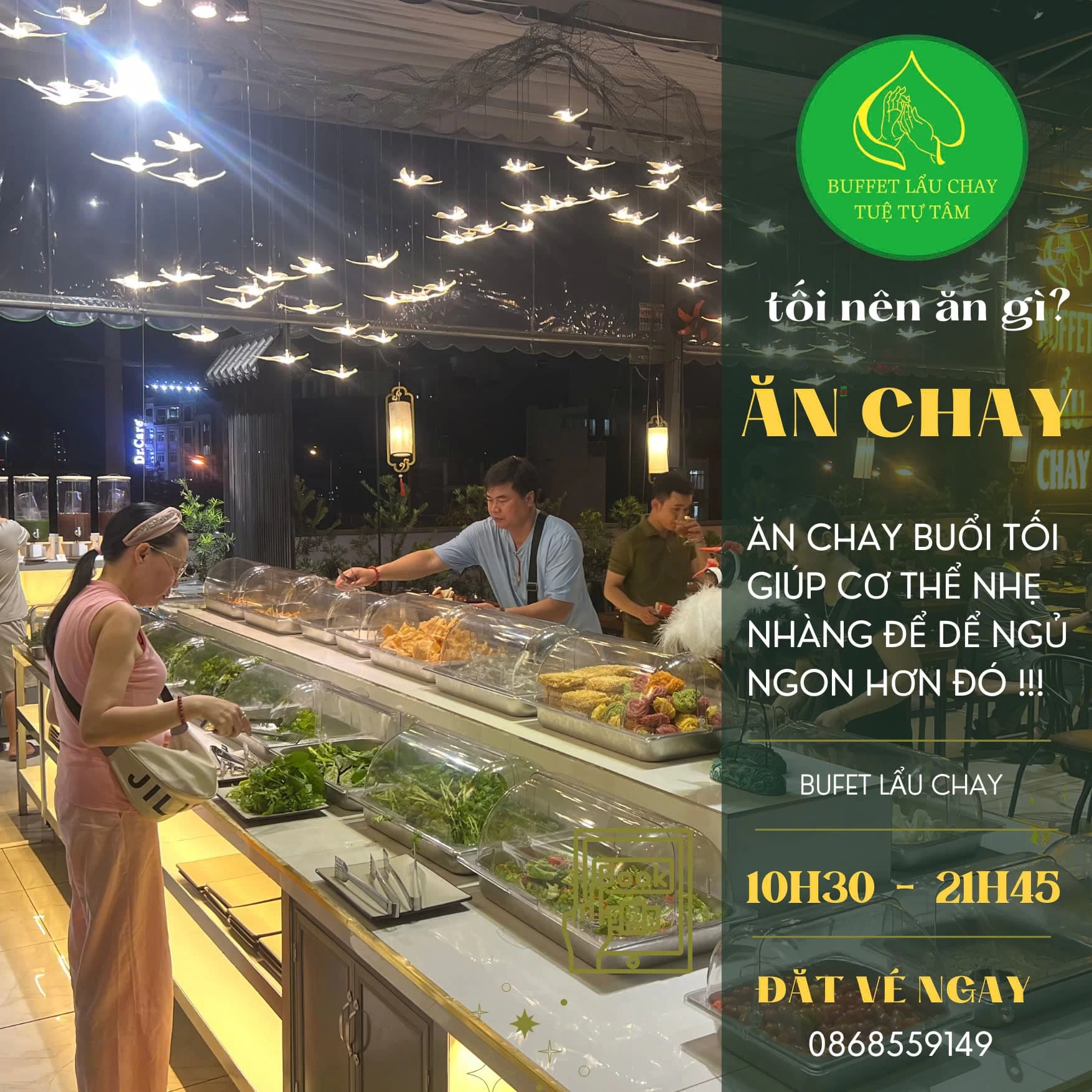 Liên hệ đặt vé ngay để trải nghiệm ẩm thực chay tại nhà hàng lẩu chay TPHCM Tuệ Tự Tâm