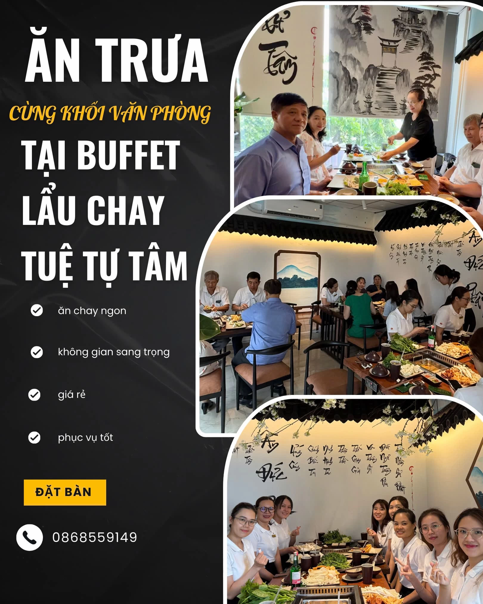 Nhiều thực khách ghé quán buffet lẩu chay Tuệ Tự Tâm ăn trưa, nạp năng lượng bằng những món ăn giàu dinh dưỡng