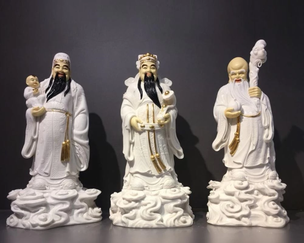 Mẫu tượng Phúc Lộc Thọ làm bằng đá trắng