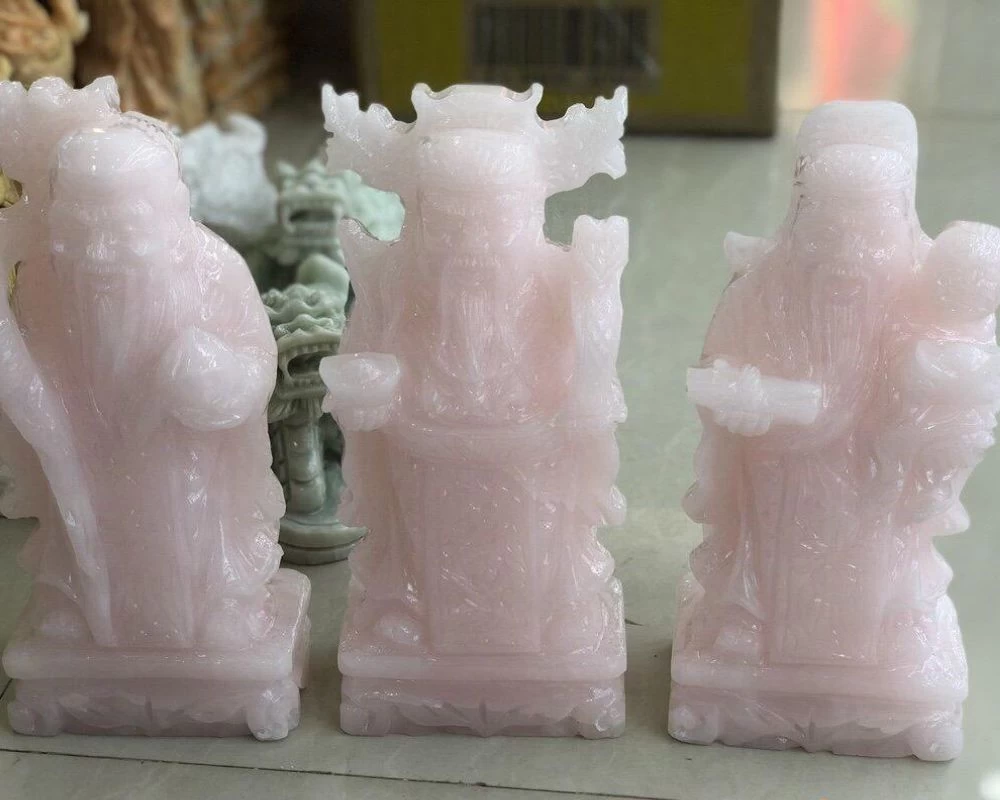 Mẫu tượng Phúc Lộc Thọ làm bằng đá thạch anh hồng