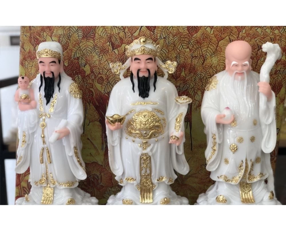 Mẫu tượng Phúc Lộc Thọ làm bằng đá trắng