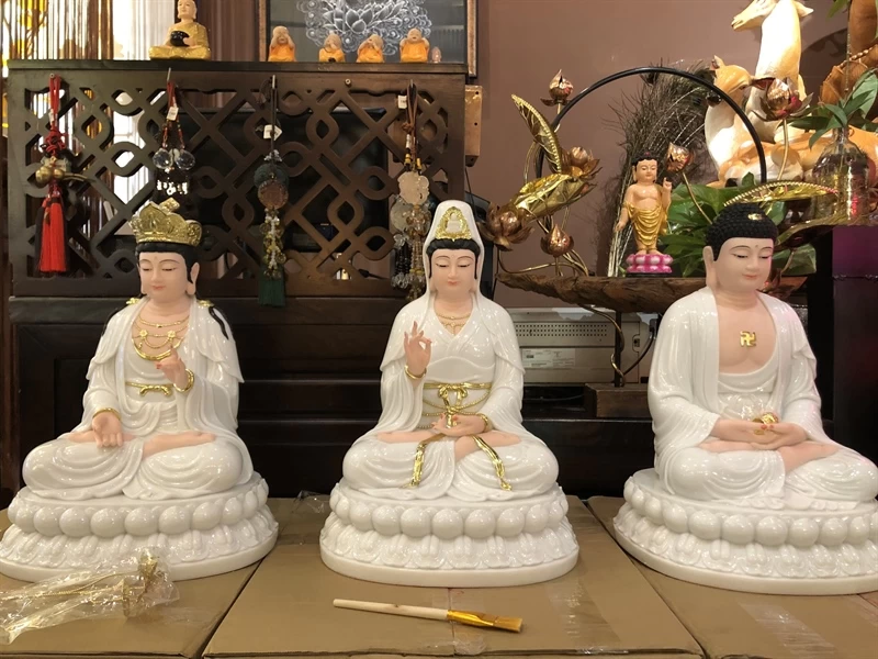 Tây Phương Tam Thánh bột đá bạch ngọc