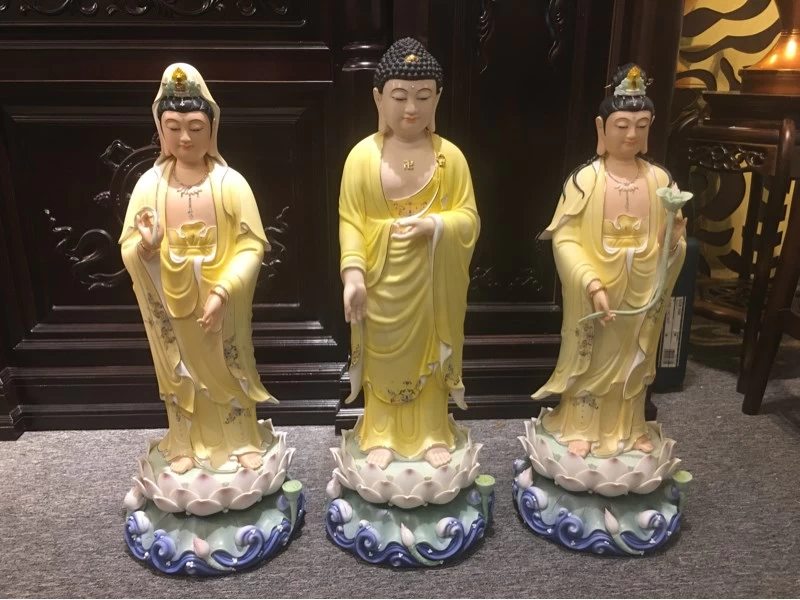 Tây Phương Tam Thánh đứng y vàng thuỷ sen