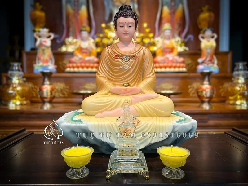 Tượng Bổn Sư bột đá tịnh toạ phủ y vẽ