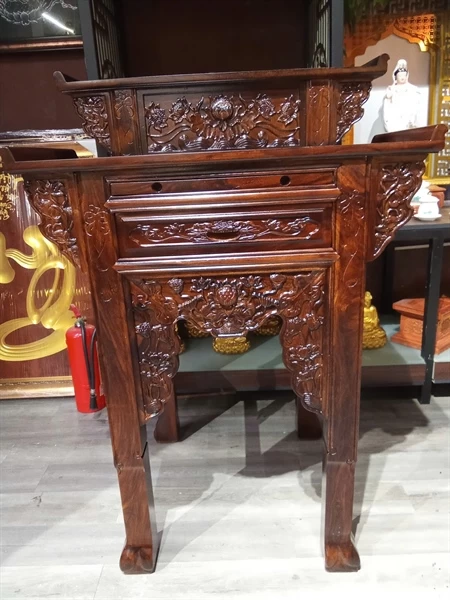 Bàn thờ gia tiên 2 tầng sen gỗ muồng 88x67x129