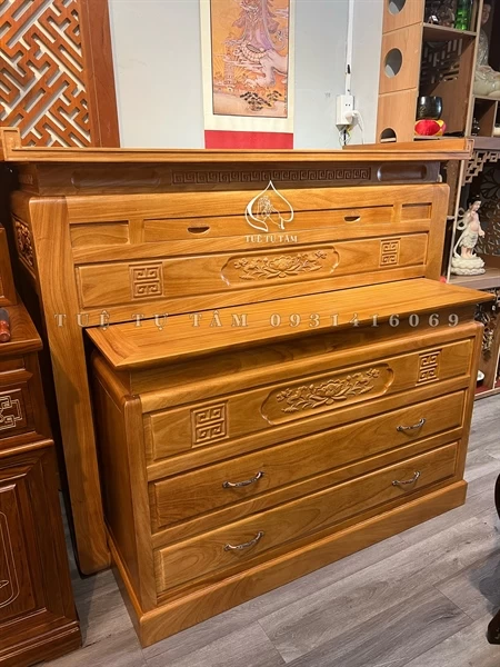 Bàn thờ gia tiên 2 tầng sen song thọ gõ đỏ