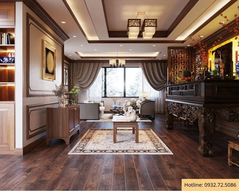 Bàn thờ gia tiên kết hợp phòng khách