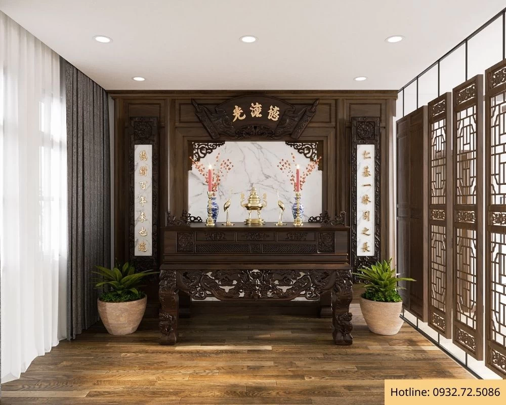 Thiết kế phòng thờ rộng lớn, trang nghiêm
