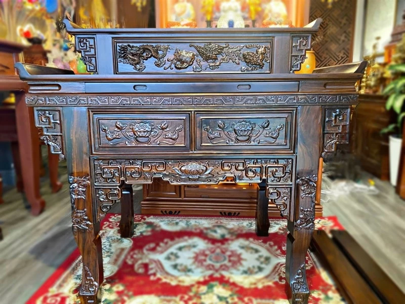 Bàn thờ nhị cấp tứ linh gỗ muồng 107 x78