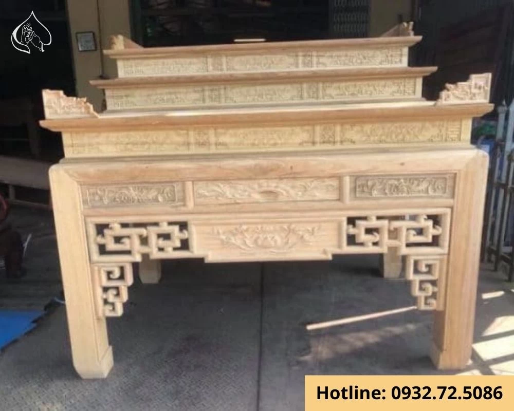 Mẫu bàn thờ 3 tầng ngang 175cm