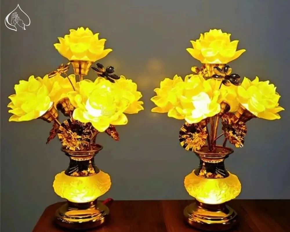 Đèn thờ 5 bông hoa sen lưu ly