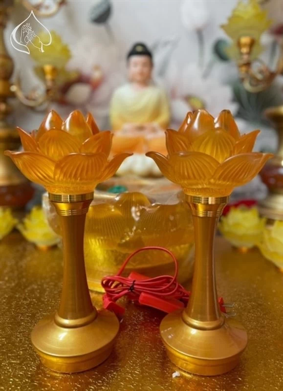 Đèn sen lưu ly thân đồng mạ vàng