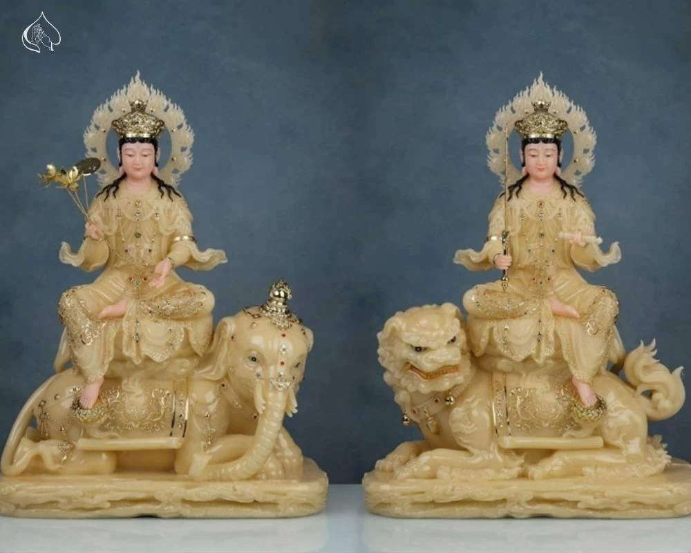 Phổ Hiền Bồ Tát bằng đá màu vàng