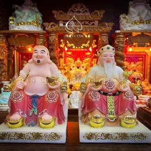 Tượng Ông Địa Thần Tài đá màu gấm có chiều cao là 25cm
