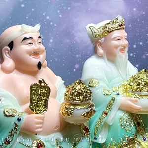 Thờ cùng Ông Địa Thần Tài đá xanh thố tiền đế tròn của Tuệ Tự Tâm sẽ đem lại những điều tốt lành cho gia chủ