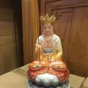 Pho tượng Địa Tạng Gấm 12in nhỏ gọn, màu sắc nổi bật, họa tiết tinh xảo